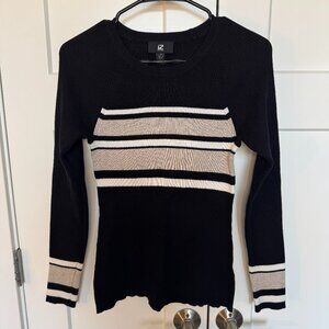 iZ Byer Women's Black Long Sleeve Sweater Beige & White Stripes Size M